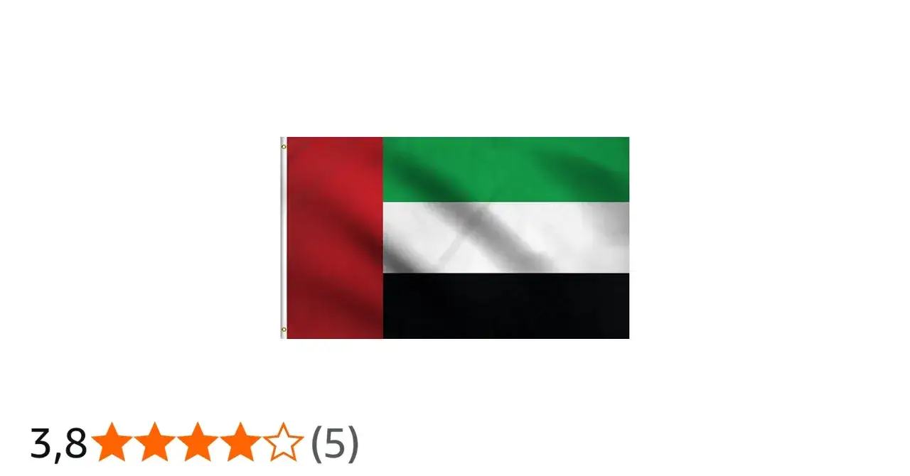 Flaga Zjednoczonych Emiratów Arabskich, często kojarzona z Dubajem, powiewa na wietrze.