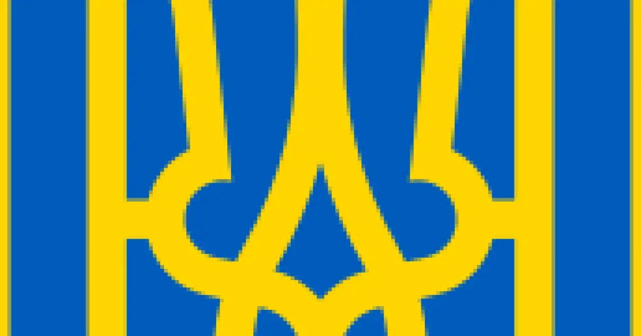 Symboliczny trójząb w kolorach Ukrainy, symbol wolności i niezależności.