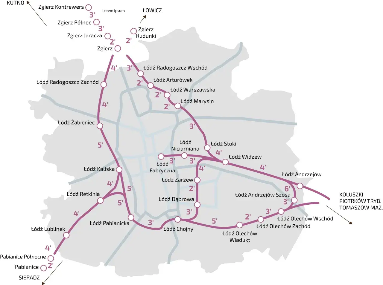 Mapa dworca Ł&oacute;dź Kaliska z zaznaczoną drogą do przystanku ZKA