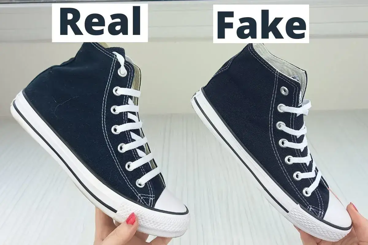 Porównanie: converse oryginalne a podróbki. Po lewej prawdziwe, po prawej fałszywe trampki.