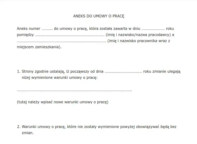 Wzór aneksu do umowy