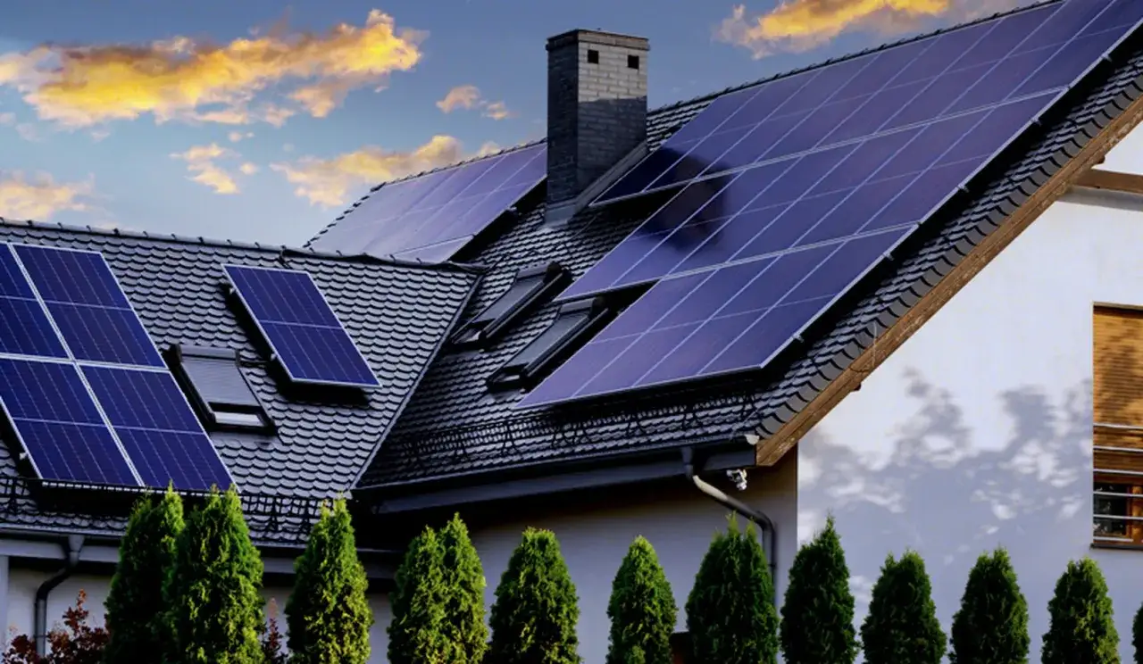 Tejas de tejado con paneles solares, un ejemplo de autoconsumo energético regulado por el real decreto.