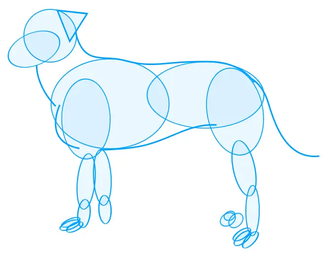 Einfache geometrische Formen für Hund zeichnen