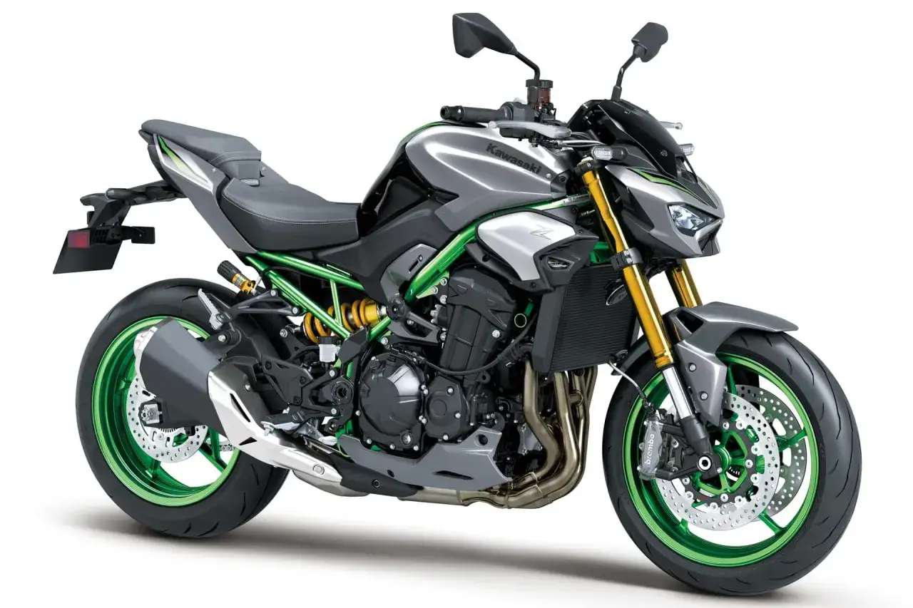 Kawasaki Z900 gris y verde, con detalles deportivos. Su peso es ideal para agilidad en curvas.