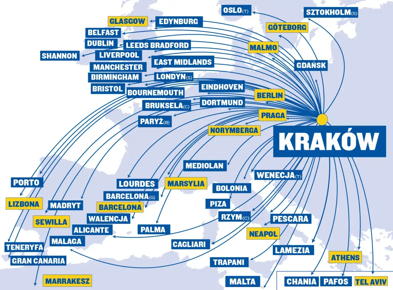 Mapa lotów z Krakowa. Sprawdź, ile trwa lot na Gran Canarię i do innych popularnych miejsc.
