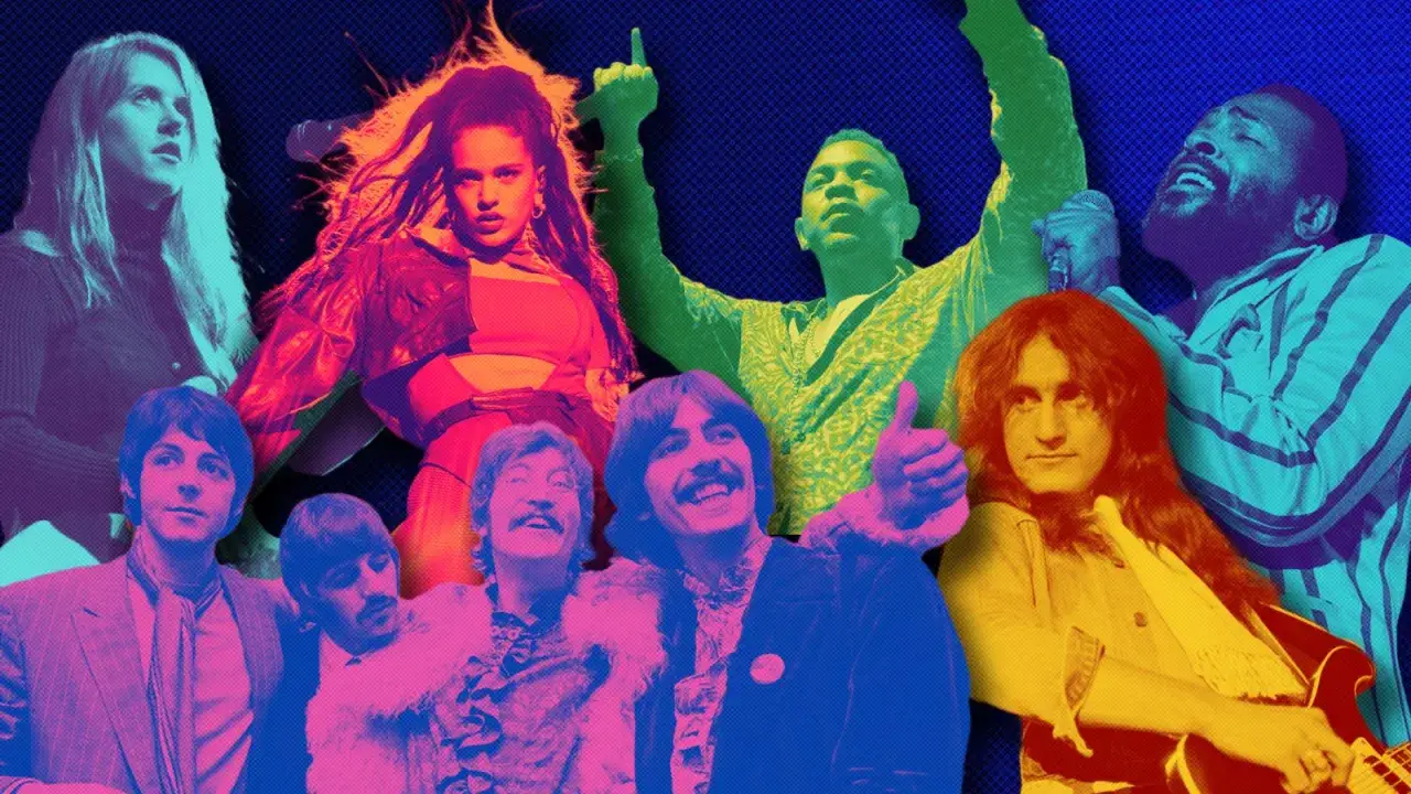 Kolorowa mozaika ikon muzyki, od The Beatles po wsp&oacute;łczesnych artyst&oacute;w, tworzy wizualną opowieść o ewolucji dźwięku. Idealna inspiracja dla każdego, kto tworzy album koncepcyjny.