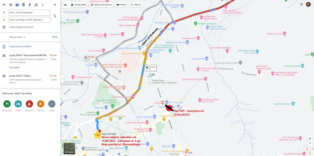 Mapa przystanków Szwagropol Nowy Sącz