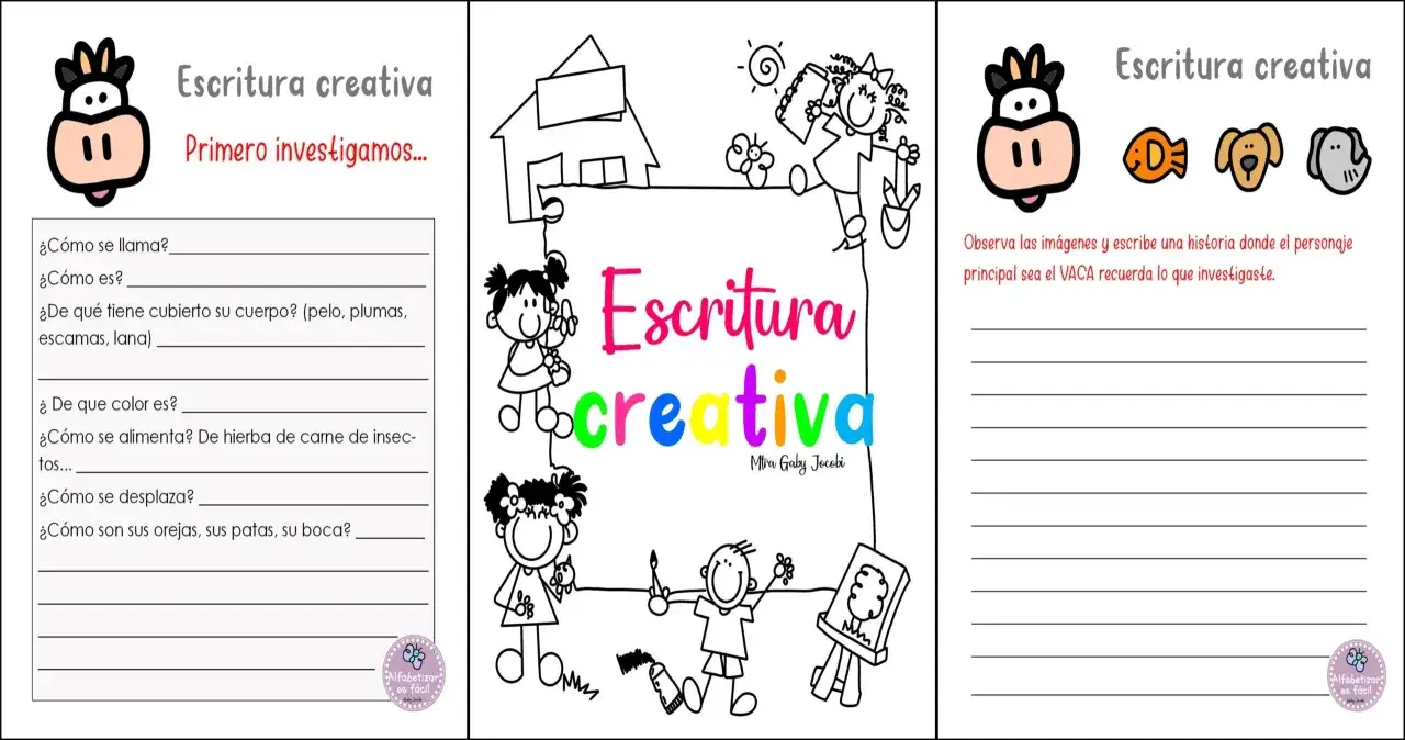 Cuadernillo de expresi&oacute;n escrita para imprimir. Incluye preguntas para investigar sobre animales y un espacio para escribir historias creativas.
