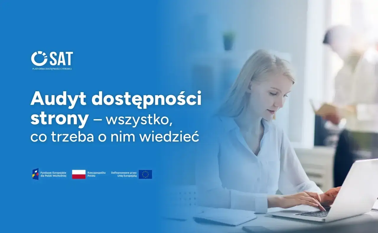 Audyt dostępności strony internetowej. Kobieta pracuje przy laptopie, wspierając cyfrową dostępność.