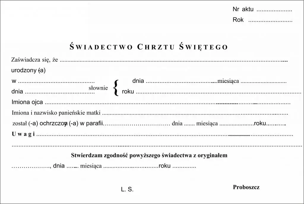 przykładowy odpis aktu chrztu wz&oacute;r