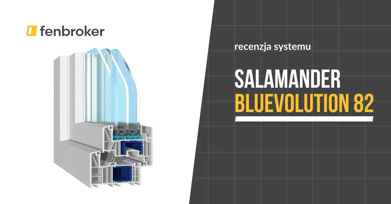 Przekrój okna Salamander Bluevolution 82, prezentujący jego budowę i system profili.