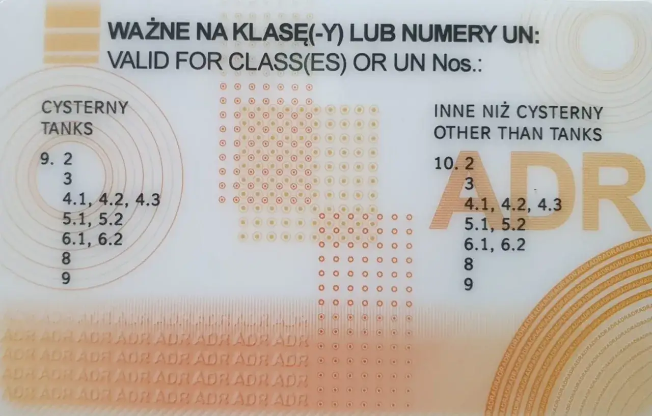 Podstawowe pytania i odpowiedzi dotyczące testów ADR. Dokument zawiera klasy i numery UN dla cystern i innych pojazdów.