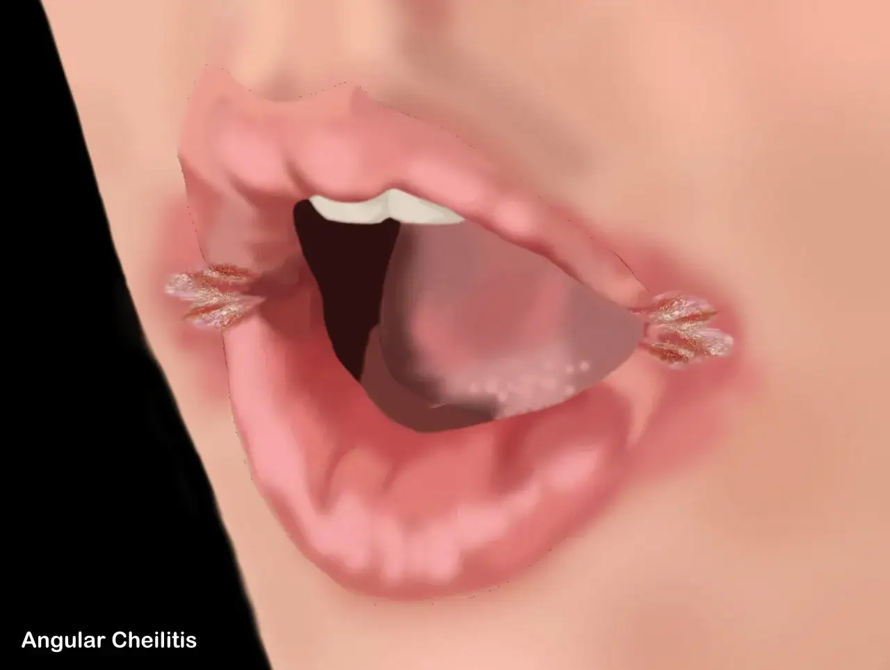 Mundwinkelentz&uuml;ndung (Angular Cheilitis) mit Rissen und Schuppung. Die Mundrose Therapie ist entscheidend f&uuml;r die Heilung.