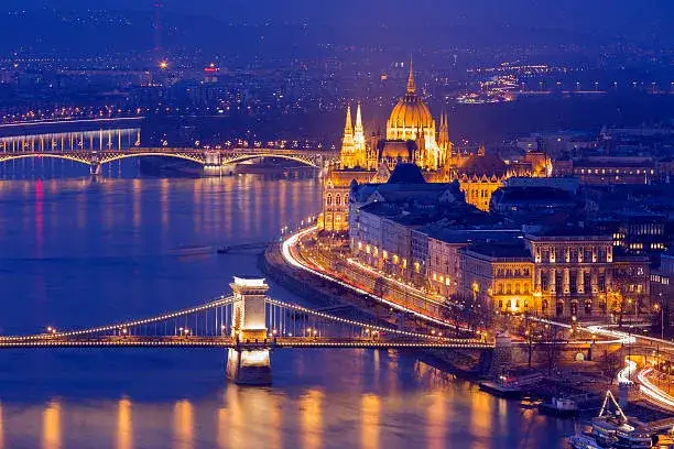 Budapeszt panorama most łańcuchowy parlament