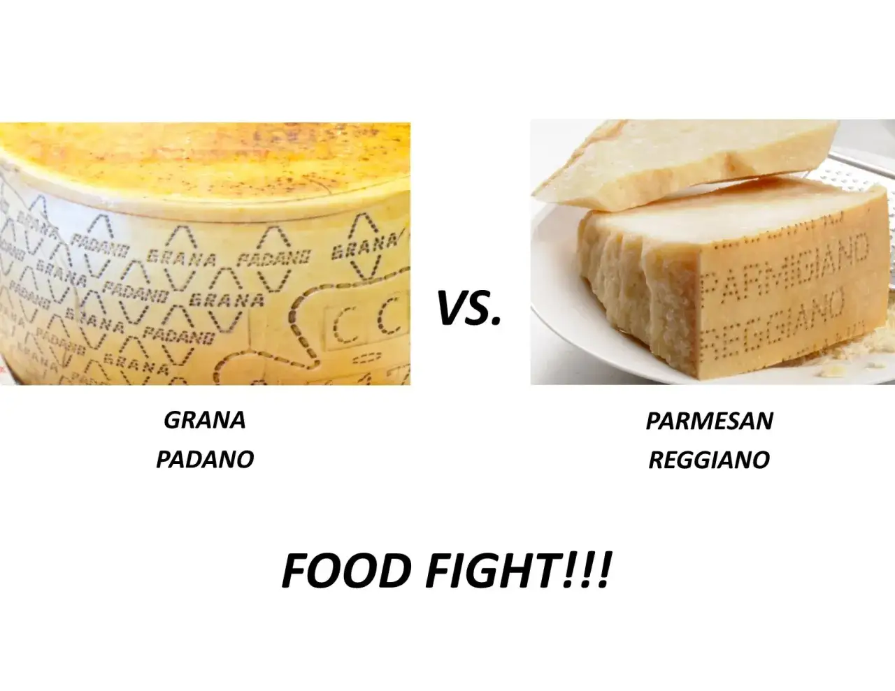 Porównanie tekstury Parmigiano Reggiano i Grana Padano (zbliżenie)