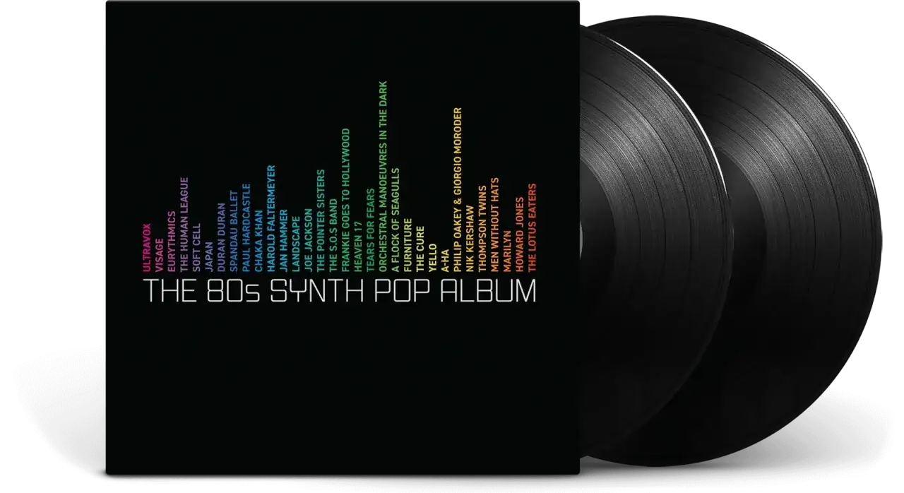 Zwei Schallplatten vor einem Albumcover mit dem Titel 