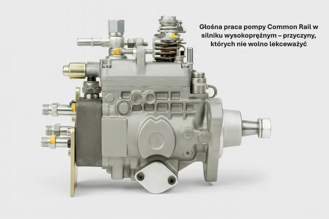 Metalowa pompa Common Rail z licznymi przewodami i złączkami, kluczowy element silnika diesla.