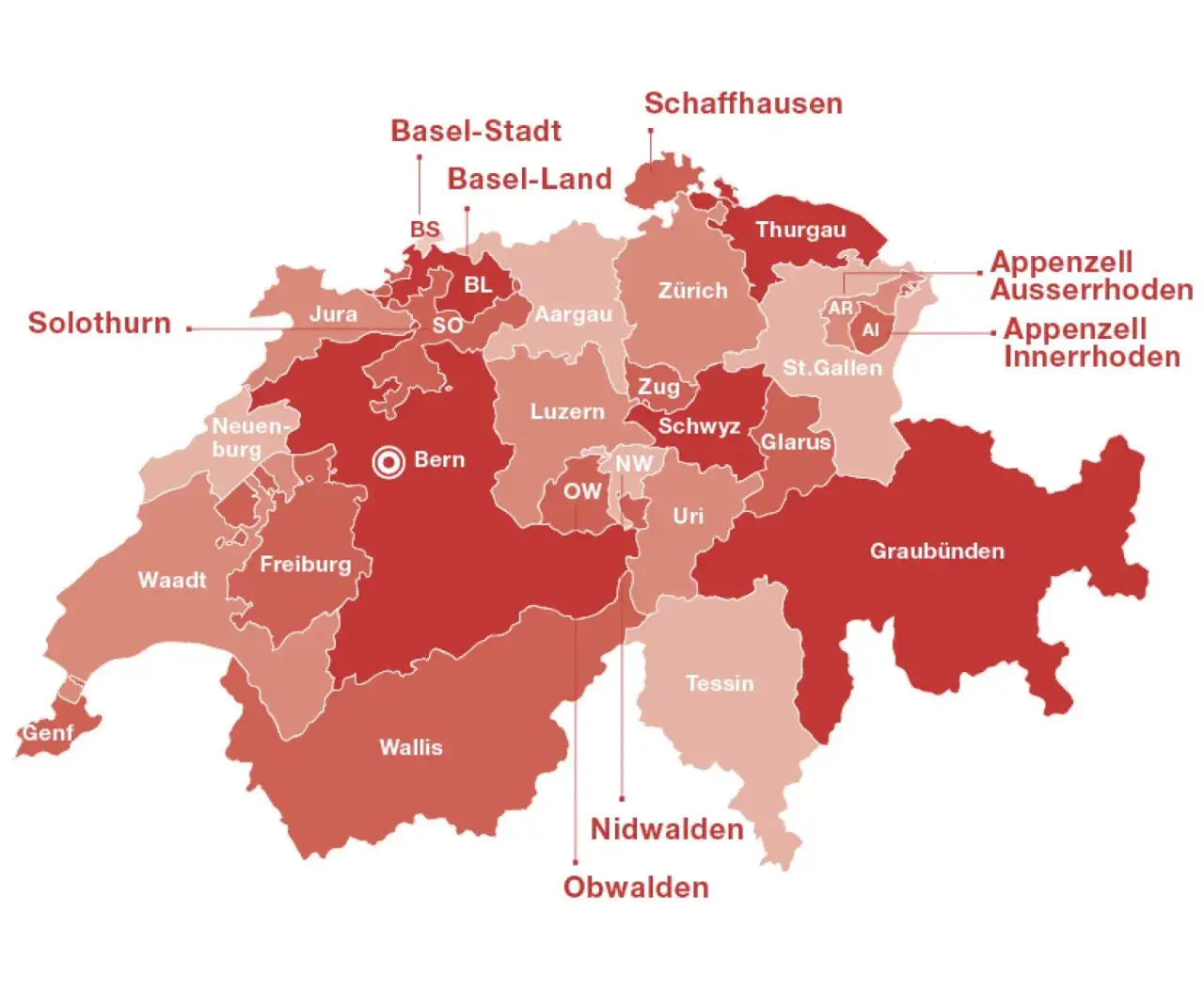 Mapa kantonów Szwajcarii ceny wynajmu