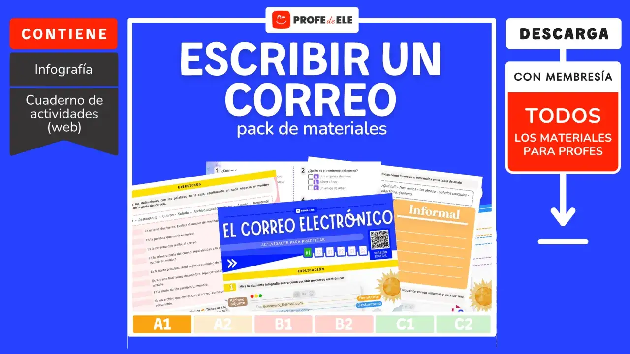 Pack de materiales para escribir un correo electr&oacute;nico, con infograf&iacute;a y ejercicios. &iexcl;Aprende a escribir correos!