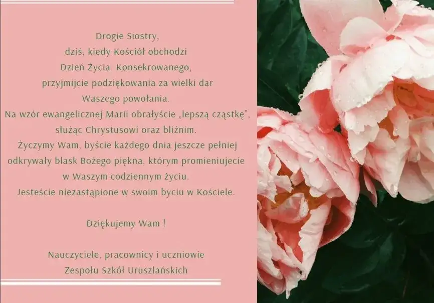 Kartka z życzeniami na Dzień Życia Konsekrowanego