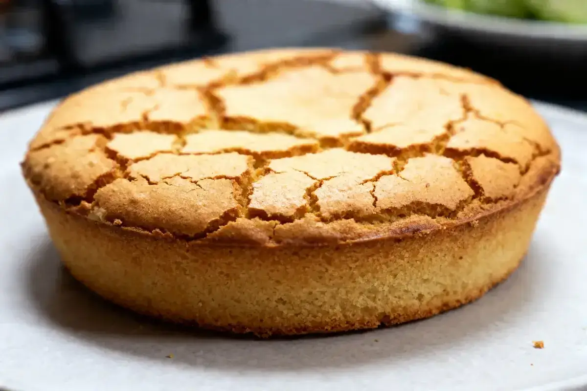 Gâteau rond doré avec une croûte craquelée, un chou craquelin parfait pour le goûter.