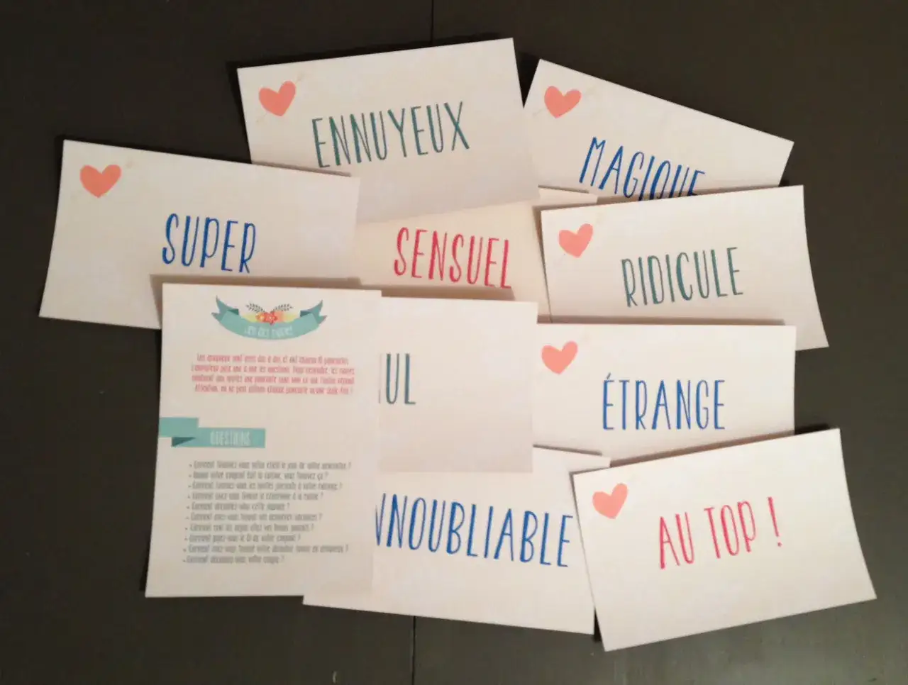 Cartes pour un jeu des adjectifs mariage :