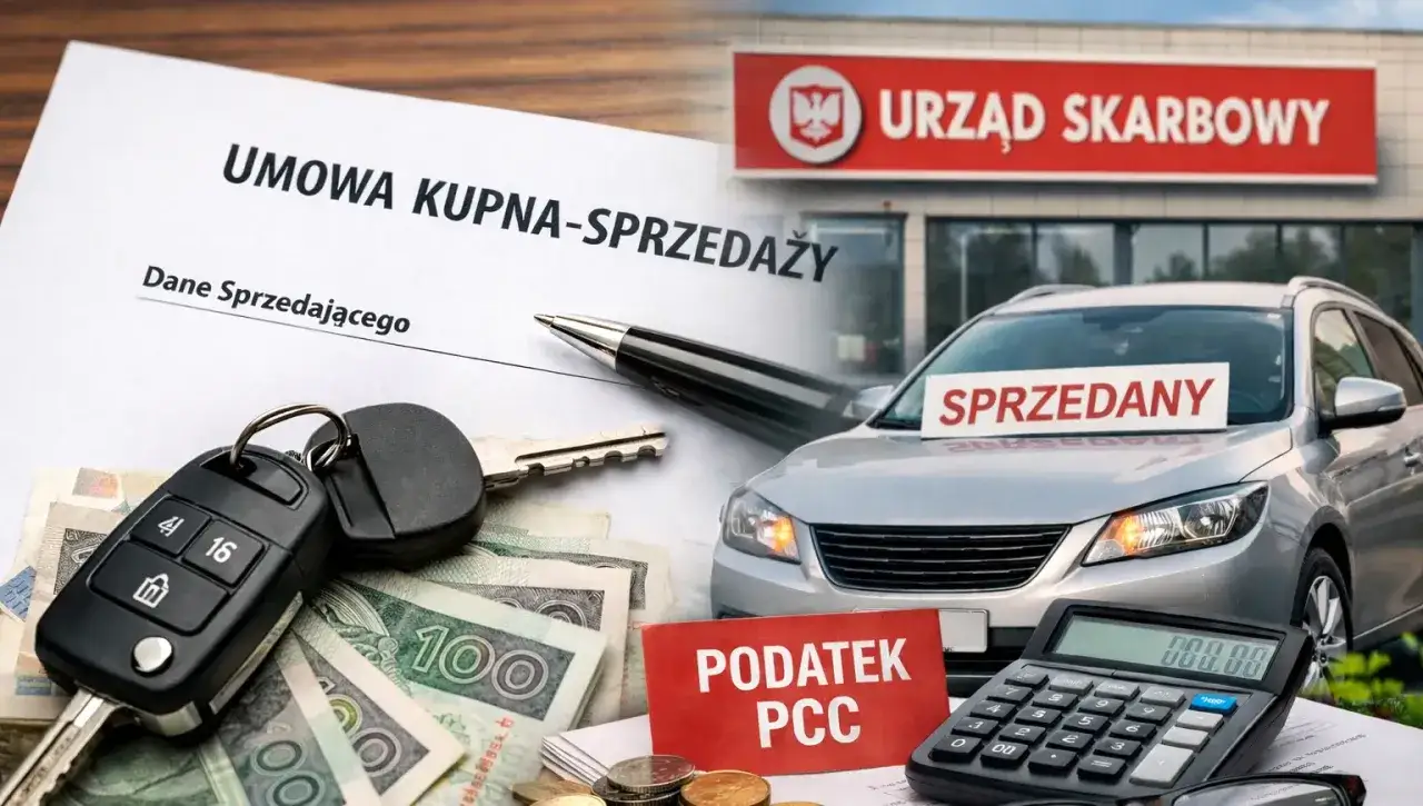 Umowa kupna-sprzedaży auta, kluczyki, pieniądze i tabliczka