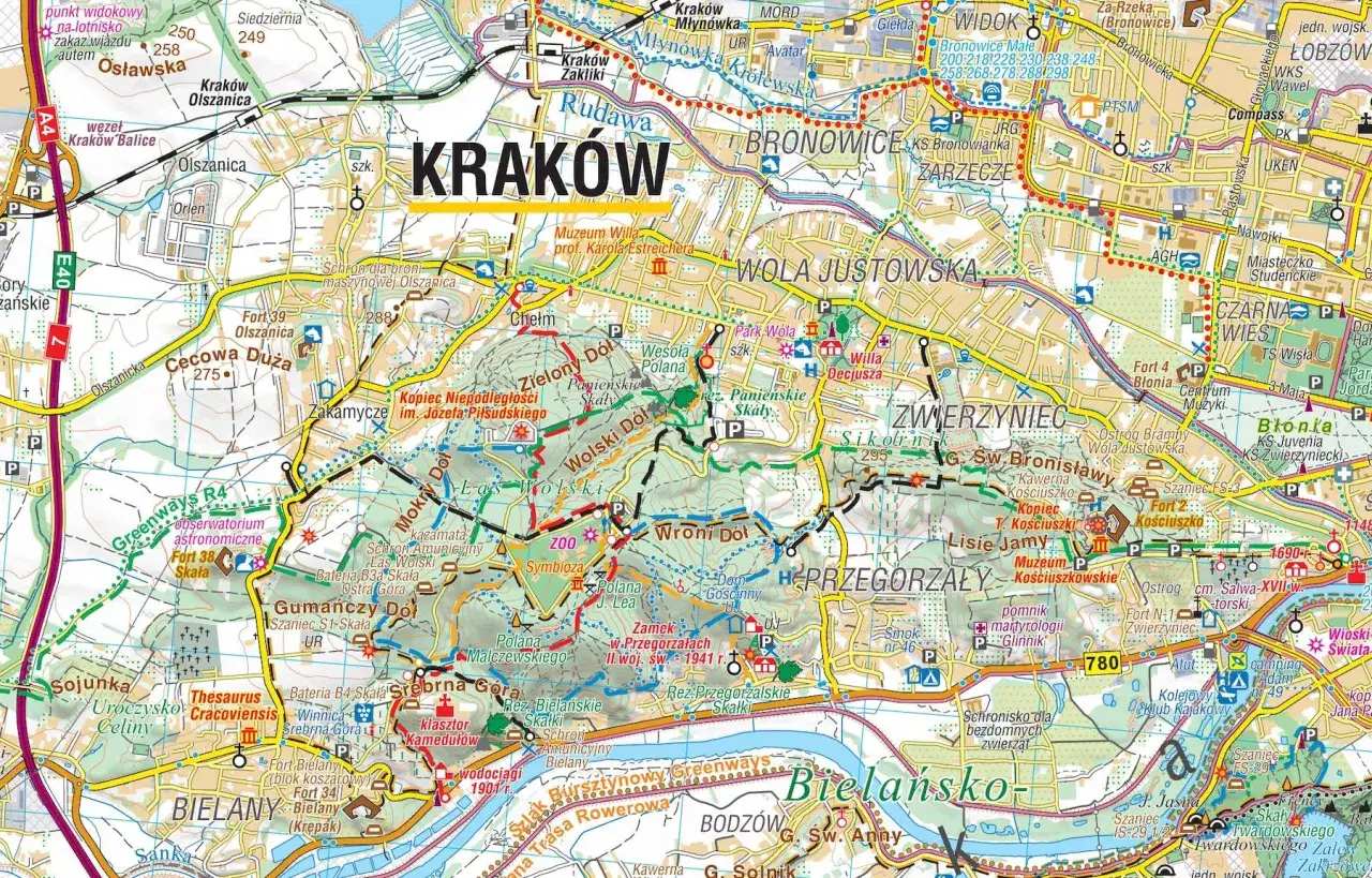 Mapa Krakowa i okolic. Odkryj najpiękniejsze miejsca w Polsce, od Lasu Wolskiego po Bielański.