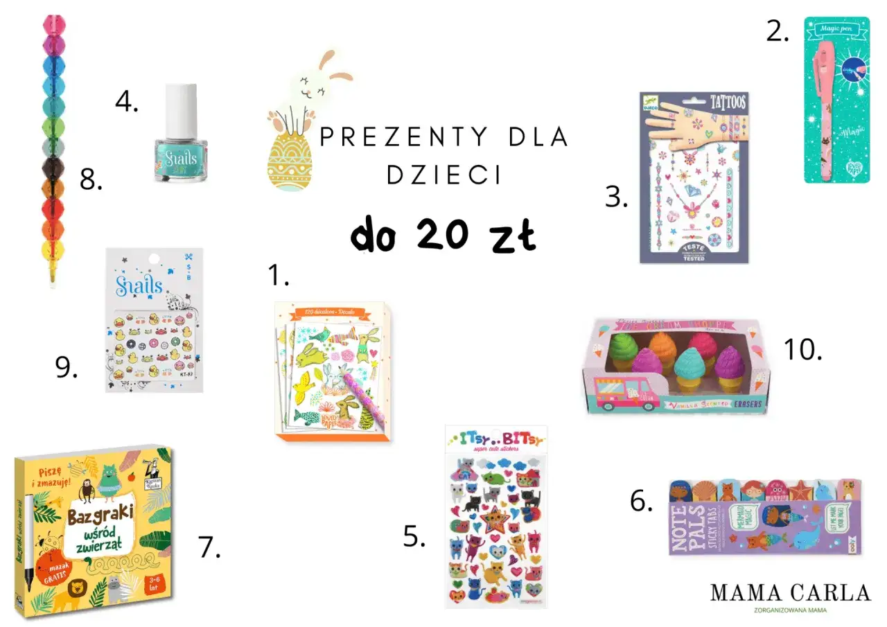 Urocze prezenty na Wielkanoc dla dzieci w szkole: tatuaże, magiczne długopisy, naklejki, lakiery, gumki w kształcie lodów i zestawy kreatywne do 20 zł.