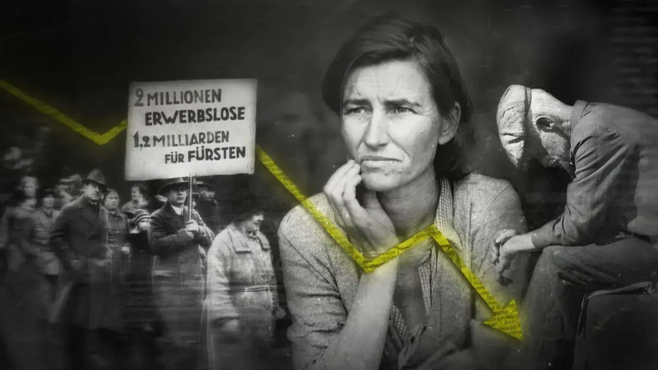 Verzweifelte Gesichter und ein Schild mit