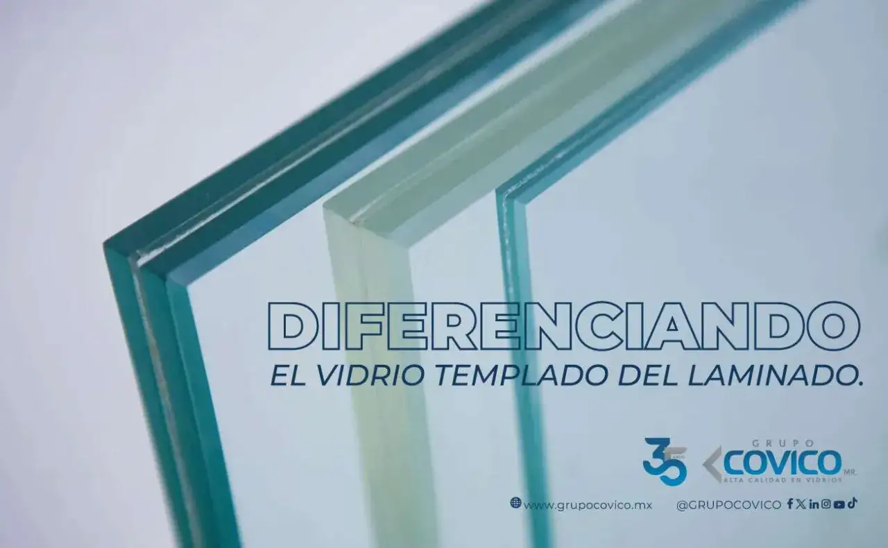 Detalle de vidrios de seguridad, mostrando el material que tienen los vidrios de seguridad, templado y laminado.