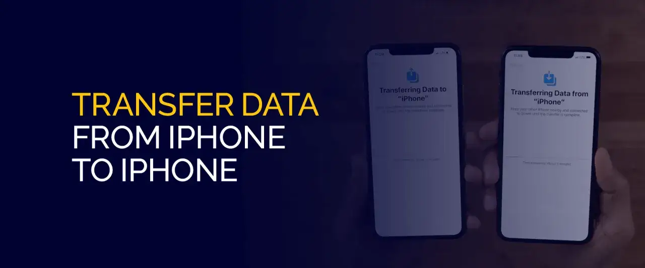 Tv&aring; iPhones visar &ouml;verf&ouml;ring av data. En sk&auml;rm visar 