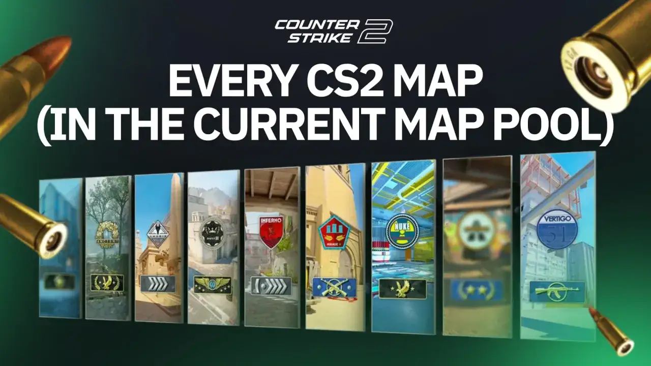 Wszystkie mapy CS2 w obecnej puli: Ancient, Inferno, Mirage, Nuke, Vertigo i inne.