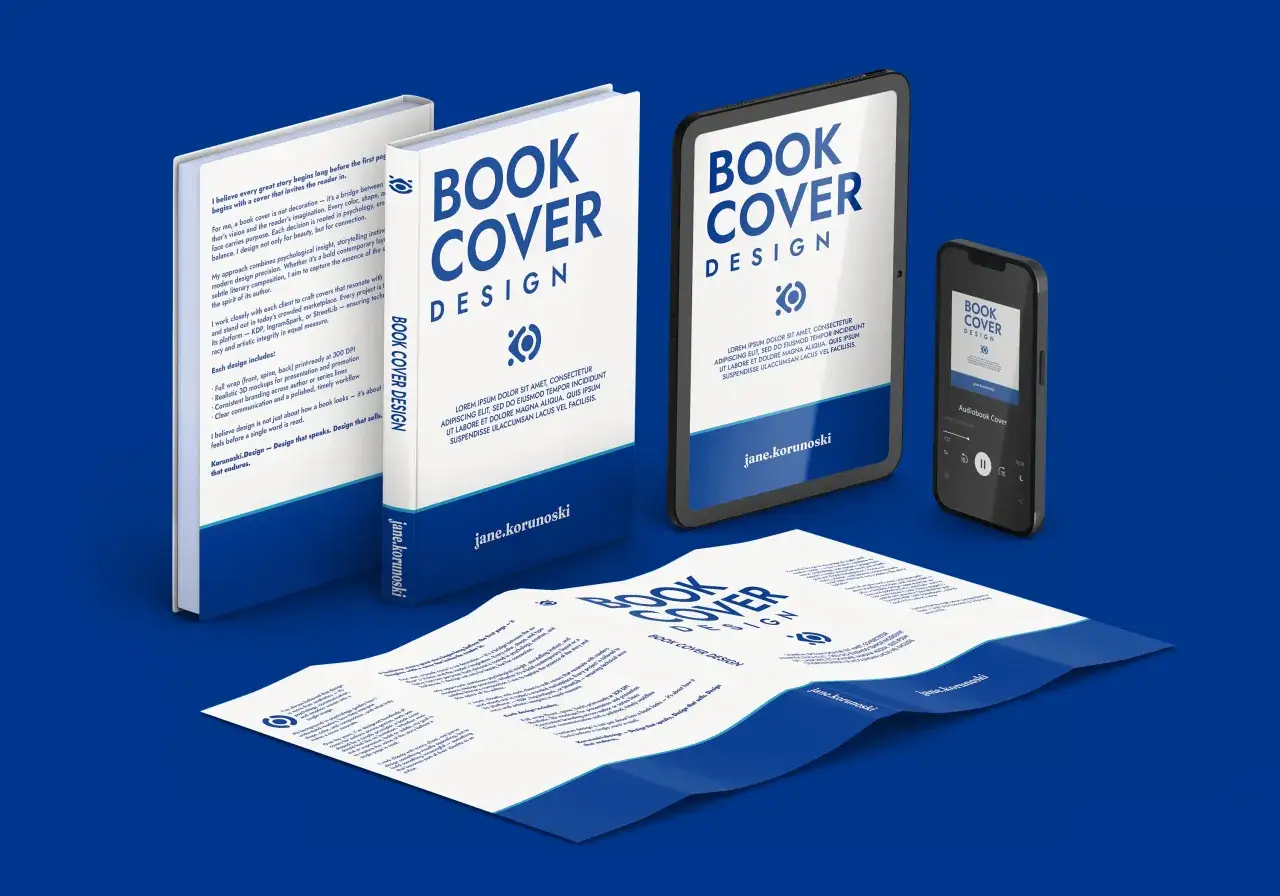 Maquettes de livres, tablettes et téléphones affichant un design de couverture de livre. Service de couverture professionnel pour des livres qui captivent.