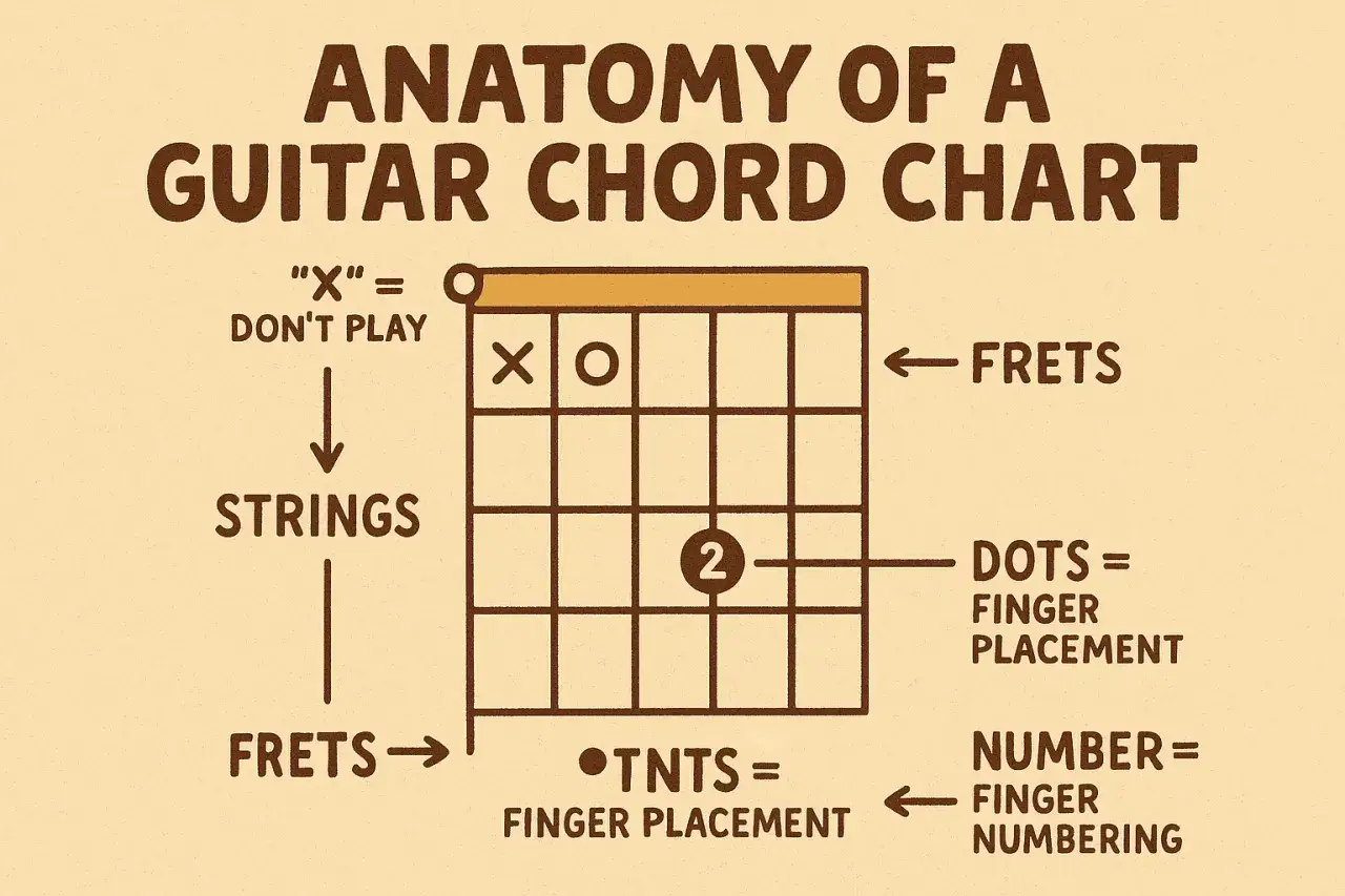 Anleitung zur Anatomie eines Gitarrenakkorddiagramms: 