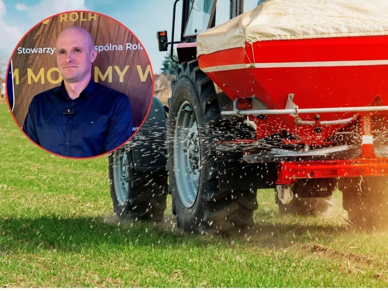 Kto stoi za projektem ustawy o rzeczniku praw rolników i ile to będzie kosztować? Rolnik w okręgu, traktor rozsiewa nawóz.