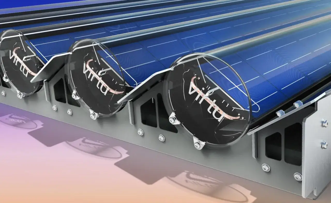 Panneau solaire avec des tubes transparents et un logo 