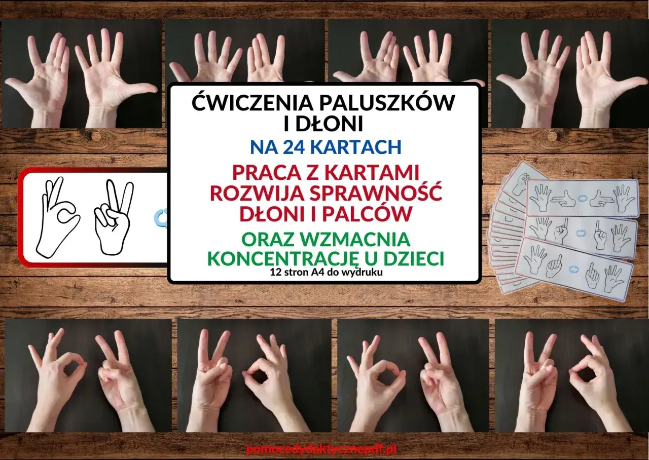 Ćwiczenia na przykurcz palców dłoni: karty z zadaniami rozwijają sprawność dłoni i palców, wzmacniają koncentrację u dzieci.