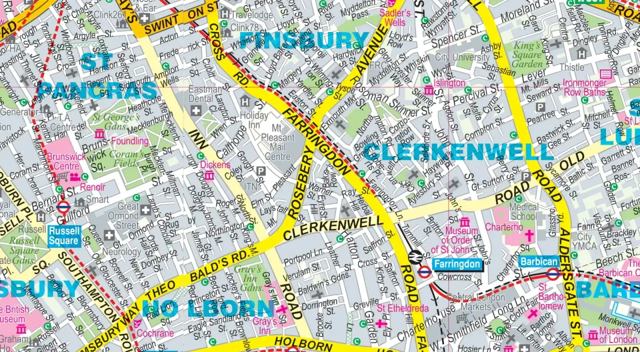 Mapa turystyczna dzielnic Londynu z metrem