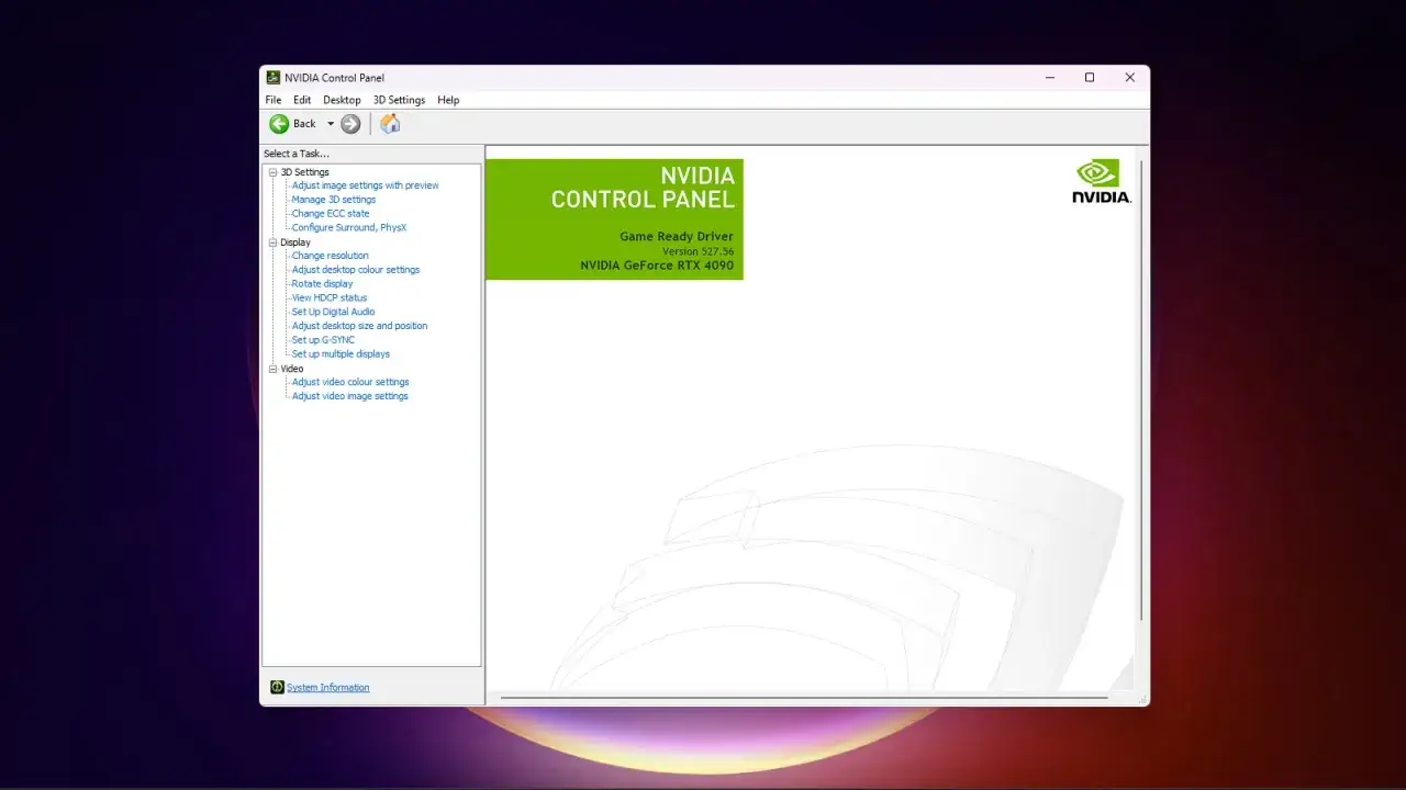 Das NVIDIA Control Panel zeigt Einstellungen für die NVIDIA GeForce RTX 4090.