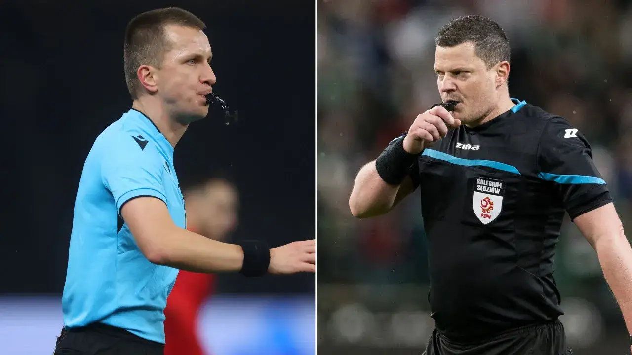 Dwóch sędziów piłkarskich dmie w gwizdek. Chcesz wiedzieć, jak zostać sędzią?