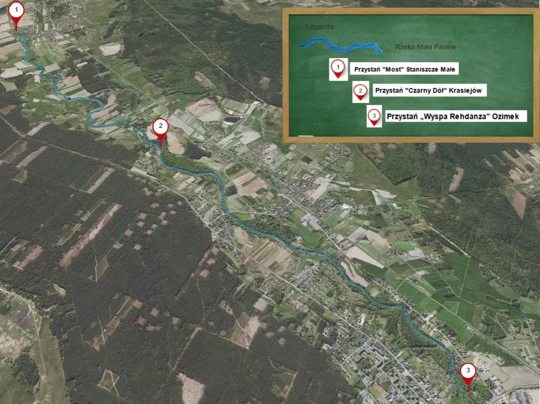 mapa tras spływów kajakowych Mała Panew