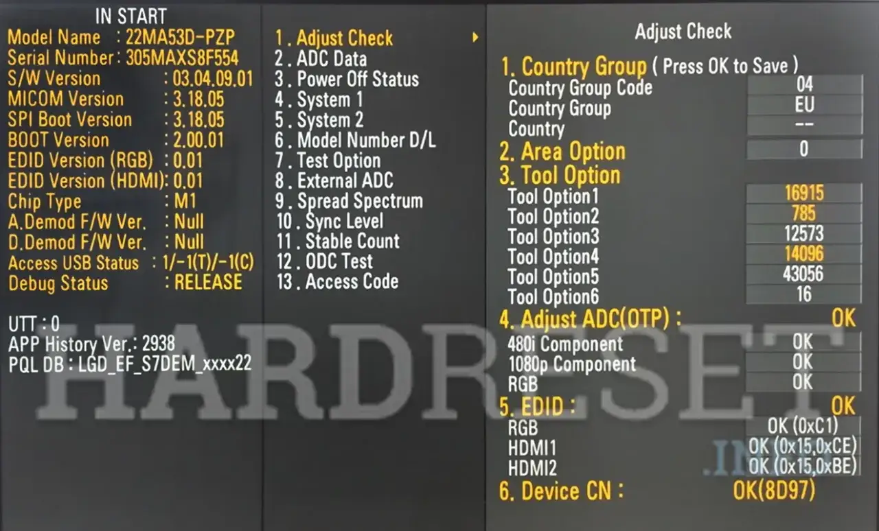 LG TV service menu warning