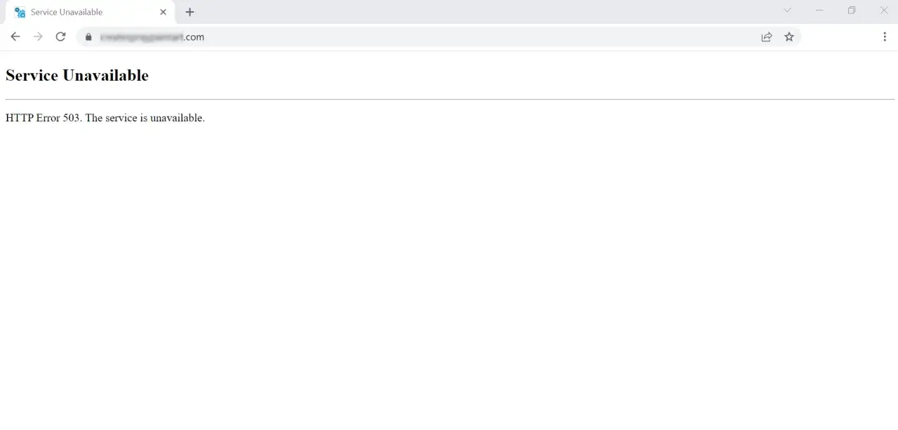 Strona wyświetla komunikat 