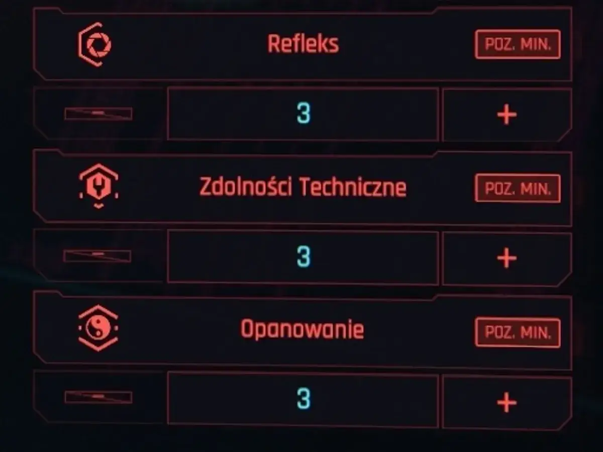 Cyberpunk 2077 ekran postaci atrybuty