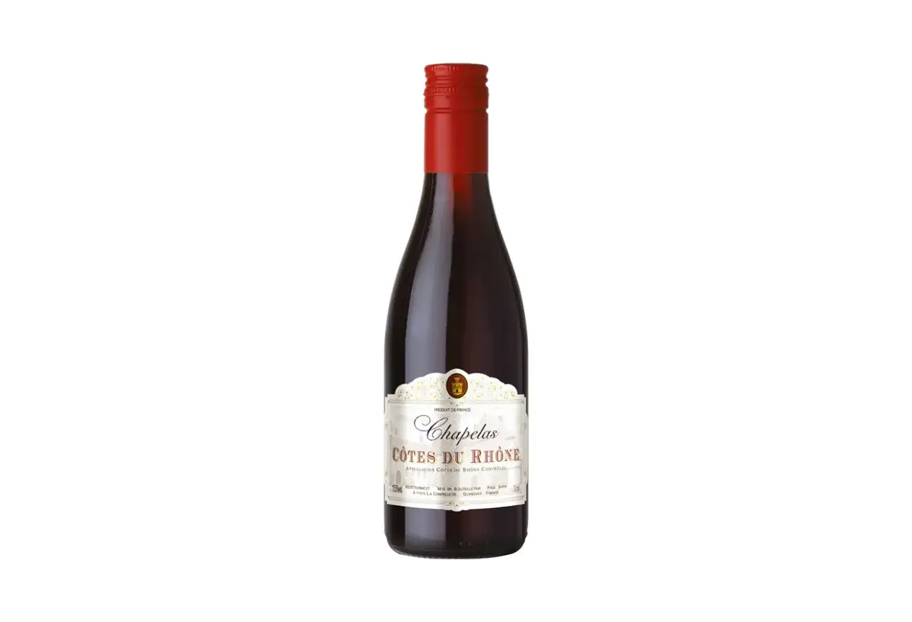 Bouteille de vin rouge C&ocirc;tes du Rh&ocirc;ne Chapelas, parfaite pour pr&eacute;parer un vin chaud r&eacute;confortant.