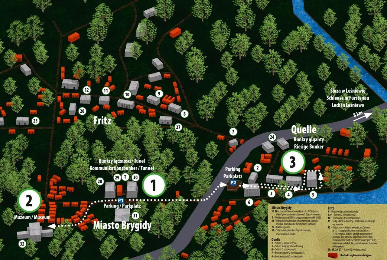 Mapa Mamerki: atrakcje historyczne, bunkry, muzeum i śluza w Leśniewie. Odkryj tajemnice II wojny światowej.