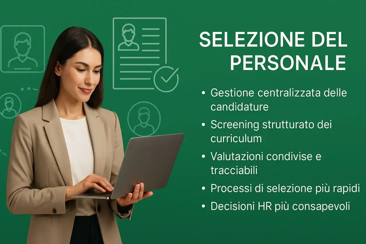 Donna al computer, con icone di profili. Titolo: 