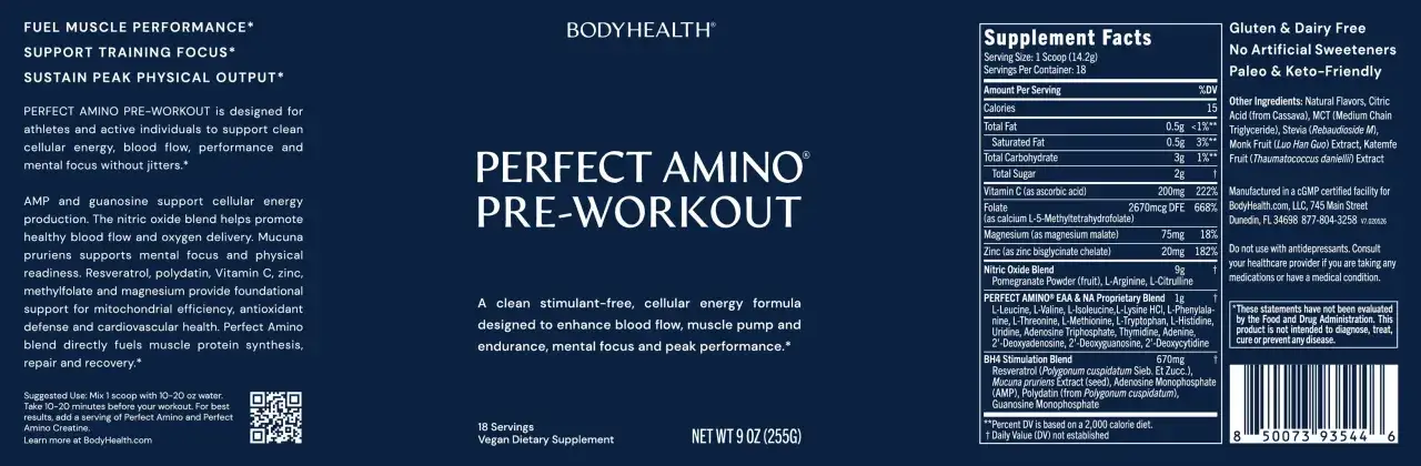 Przedtreningówka Perfect Amino wspiera energię, przepływ krwi i skupienie, co daje lepszą wydajność.