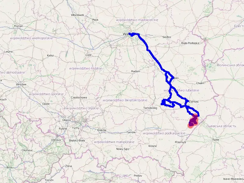 Mapa trasy motocyklowej Roztocze